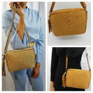 Sac bandoulière à motif chevron (100% Cuir Italien)