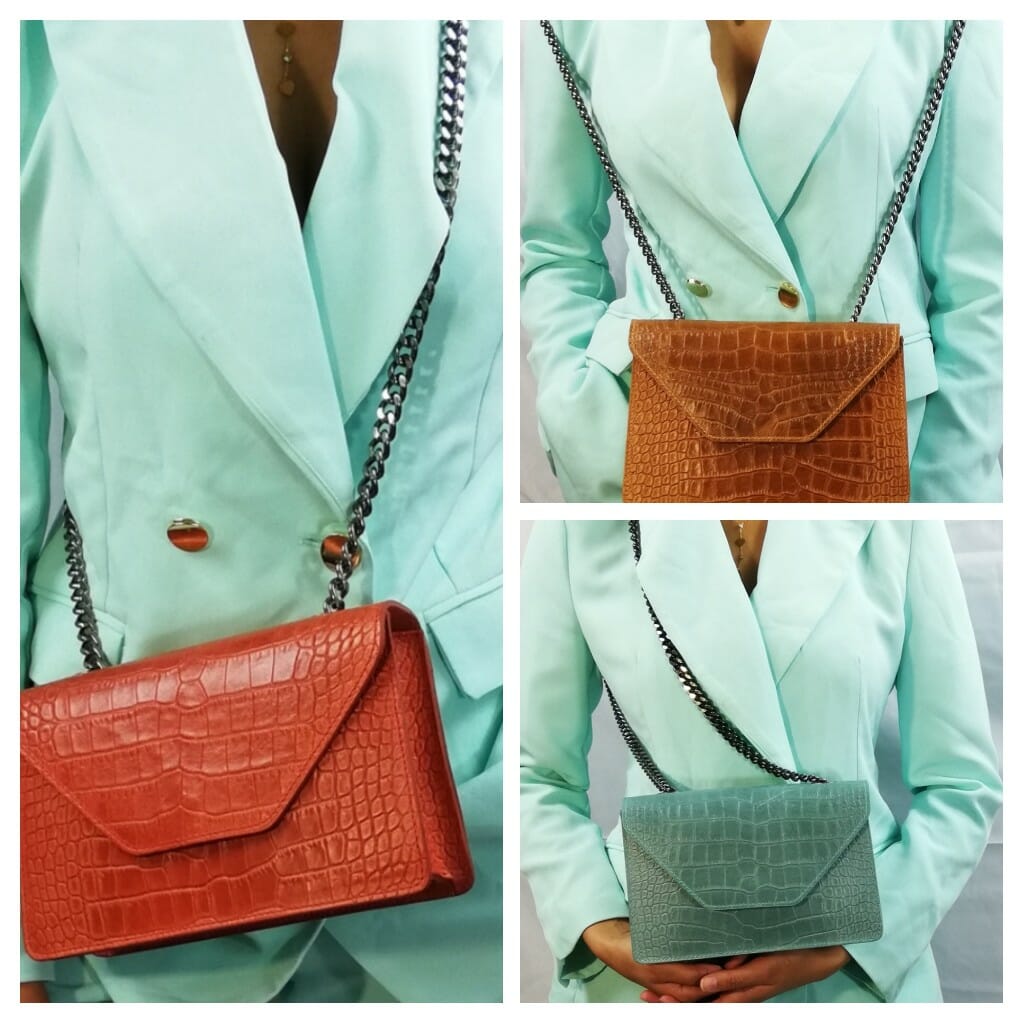 Sac bandoulière à chaîne en relief de croco (100% Cuir Italien)