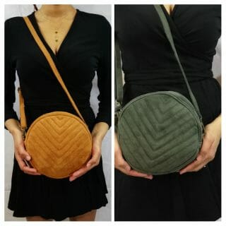 Sac bandoulière rond à motif chevron (100% Cuir italien)