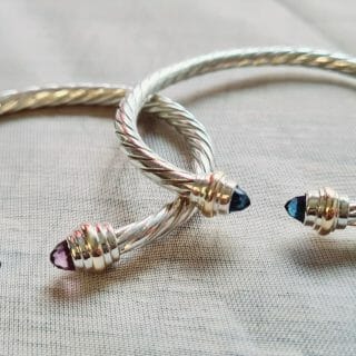 Bracelet câble Lithothérapie en Argent/Or/pierres précieuse 100% Artisanal