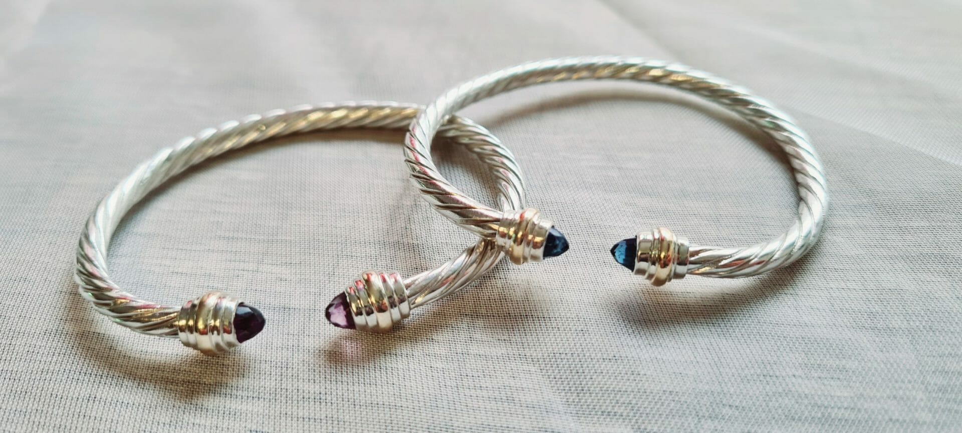 Bracelet câble Lithothérapie en Argent/Or/pierres précieuse 100% Artisanal