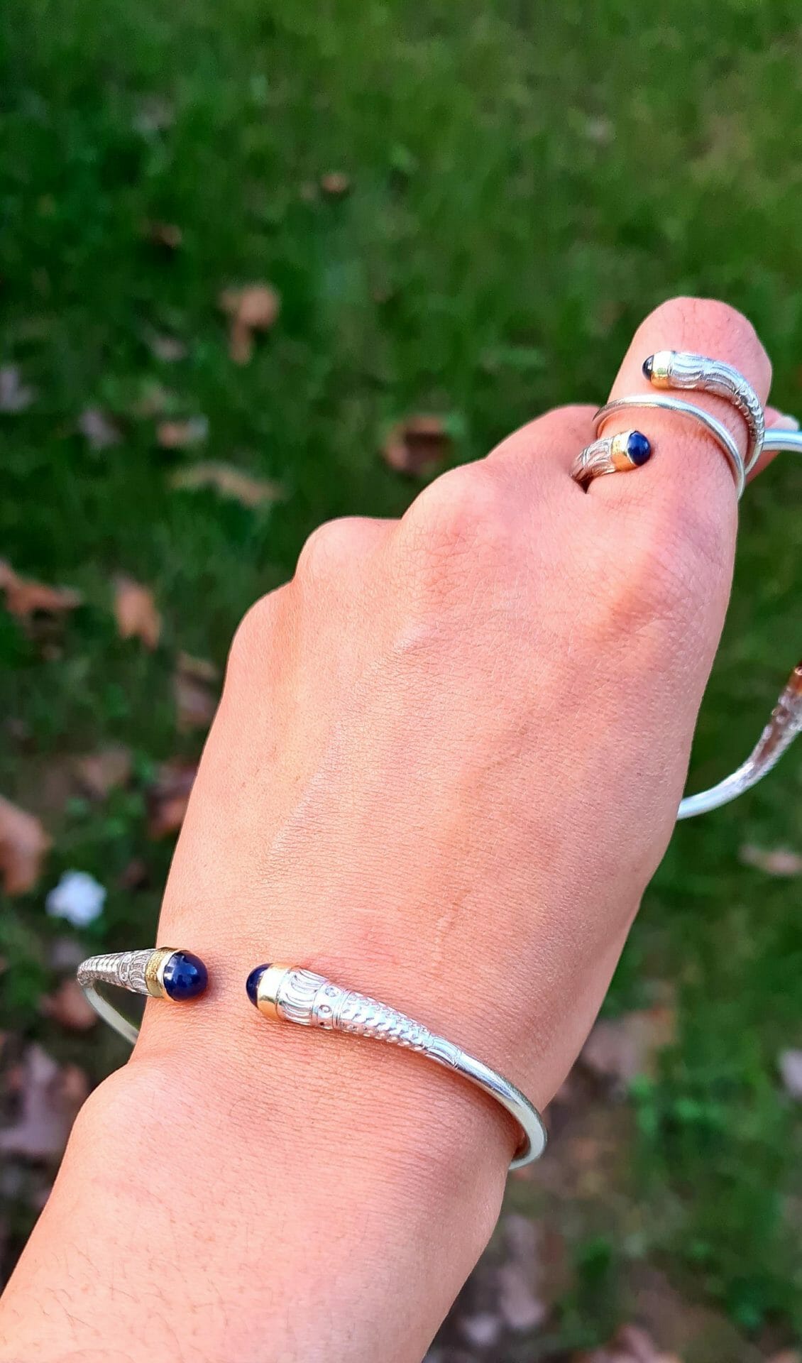 Ensemble Bracelet et Bague serpent Vangovango Argent/Or 100% Artisanal – Image 6