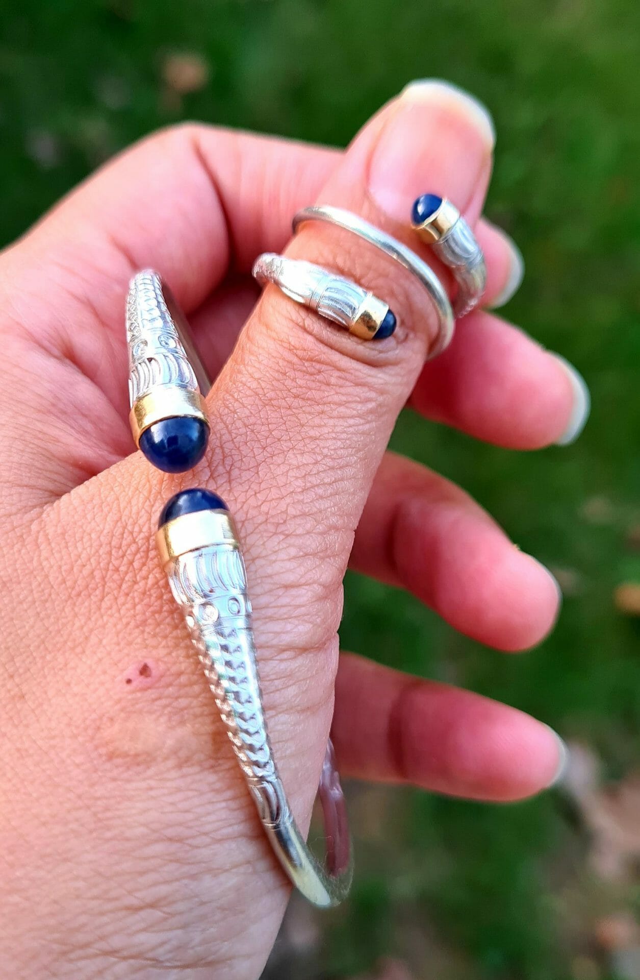 Ensemble Bracelet et Bague serpent Vangovango Argent/Or 100% Artisanal – Image 3