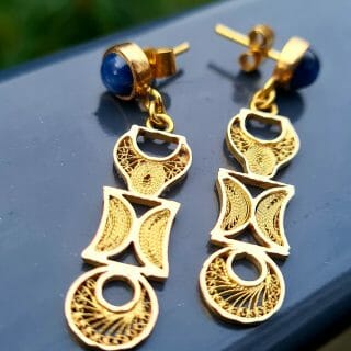 Boucle d'oreille filigrane ALOALO à cabochon saphir étoile OR 18K 100% Artisanal