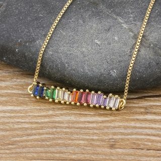 Collier força avec pendentif rivière de pierre multicolore en Or 18K/10G
