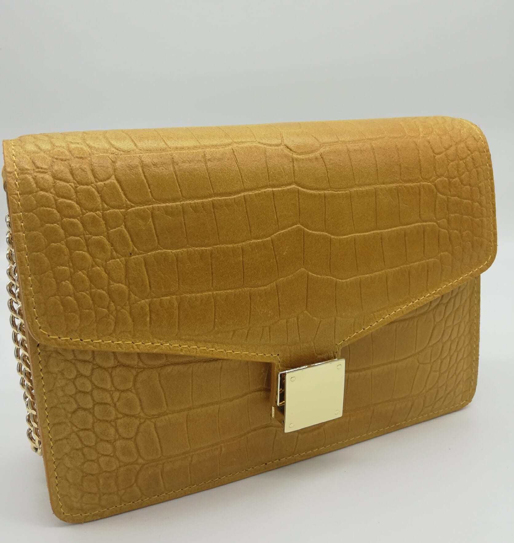 Sac effet crocodile avec fermoir doré (100% Cuir Italien) – Image 6