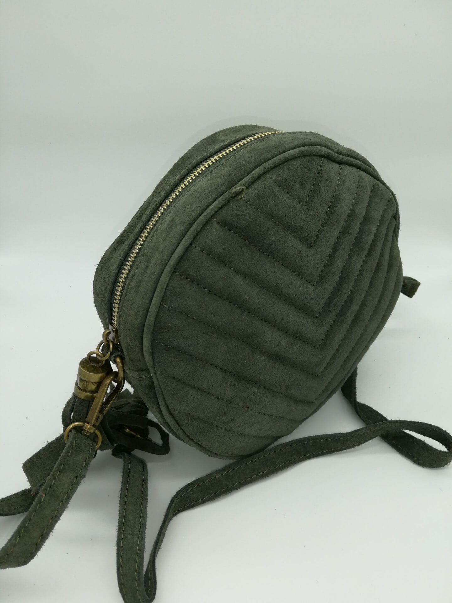 Sac bandoulière rond à motif chevron (100% Cuir italien) – Image 7
