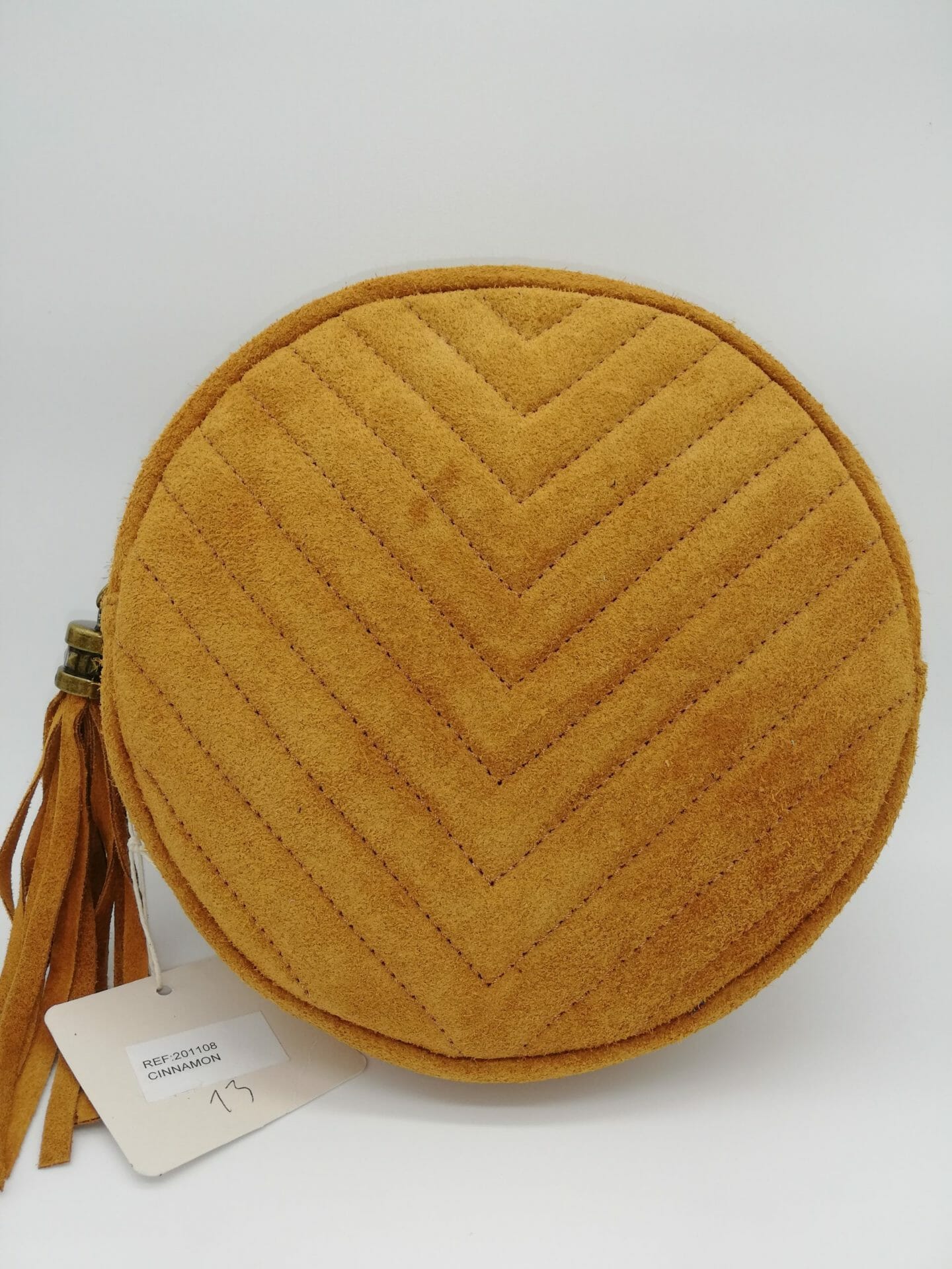 Sac bandoulière rond à motif chevron (100% Cuir italien) – Image 3