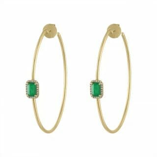 Boucles d'oreilles demi créoles avec émeraude de Verneuil en OR 18K 100%Artisanal 8G