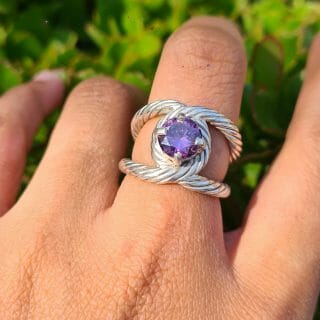 Bague câble en Argent 925 avec zircon violet 100% Artisanal 10G