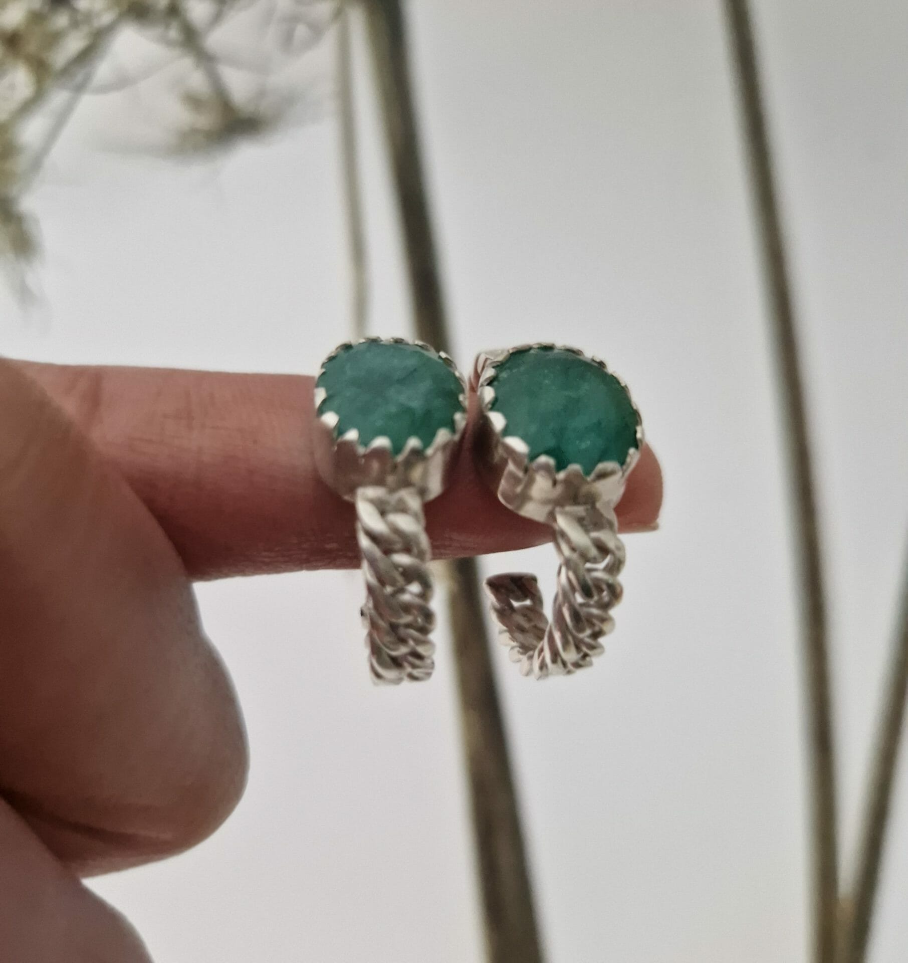 créole tressé en argent 925 et émeraude