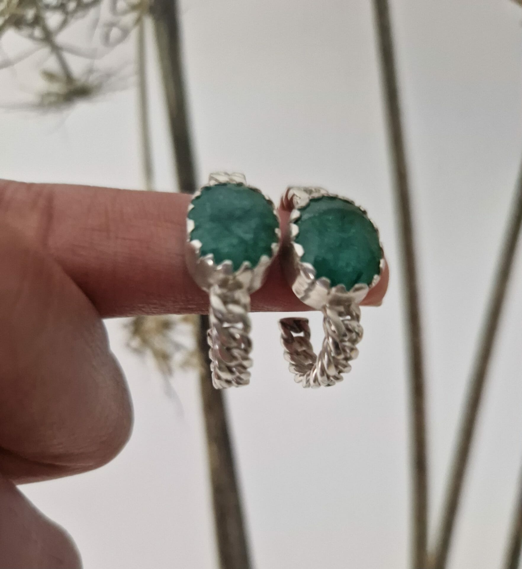 demi créole en argent et émeraude