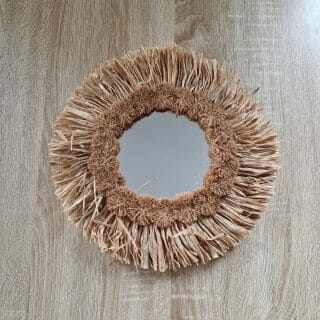 Miroir en raphia style bohémienne chic 100% naturel et artisnal
