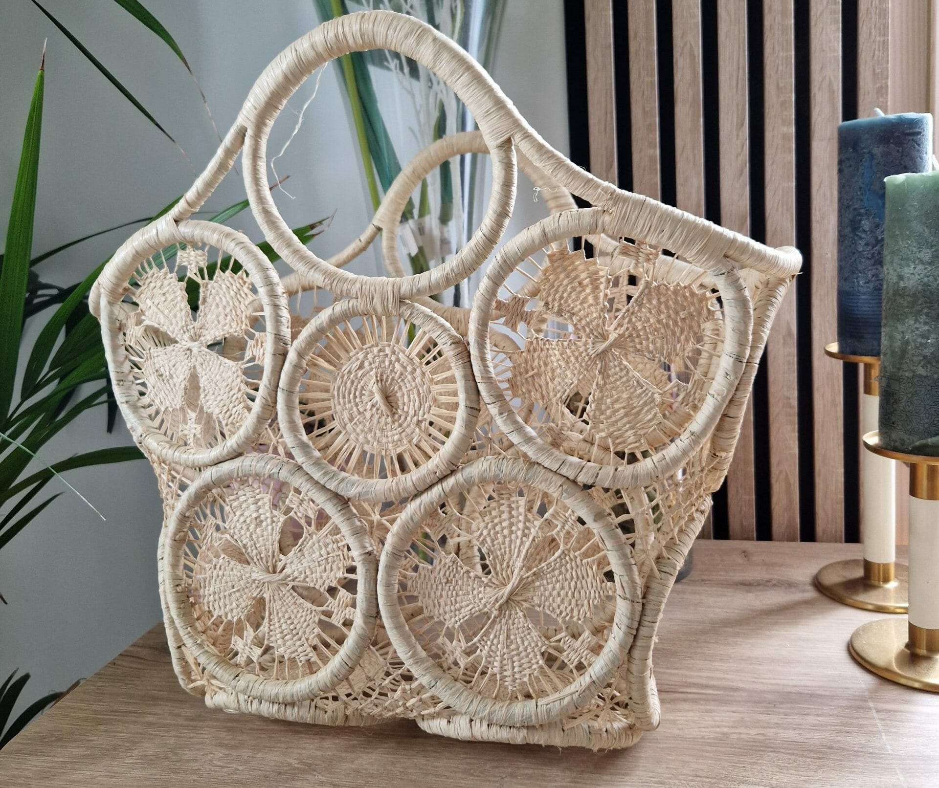 panier vintage en raphia macramé