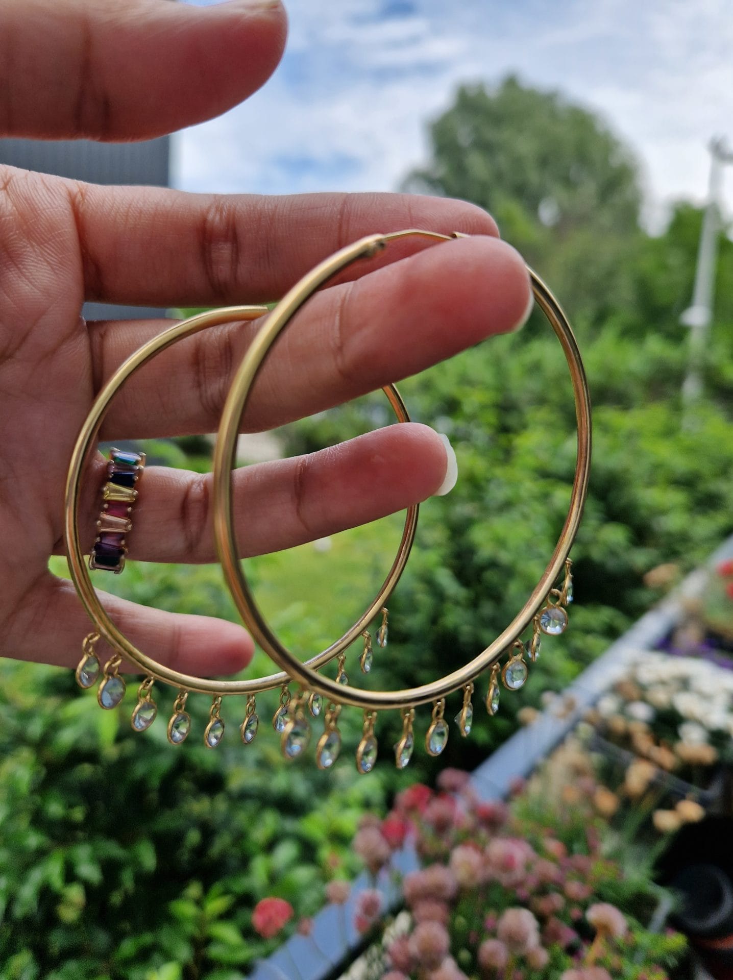 Boucle d'oreille créole 8G marais de pierre d'aigue marine OR 18K 100%Artisanal – Image 5