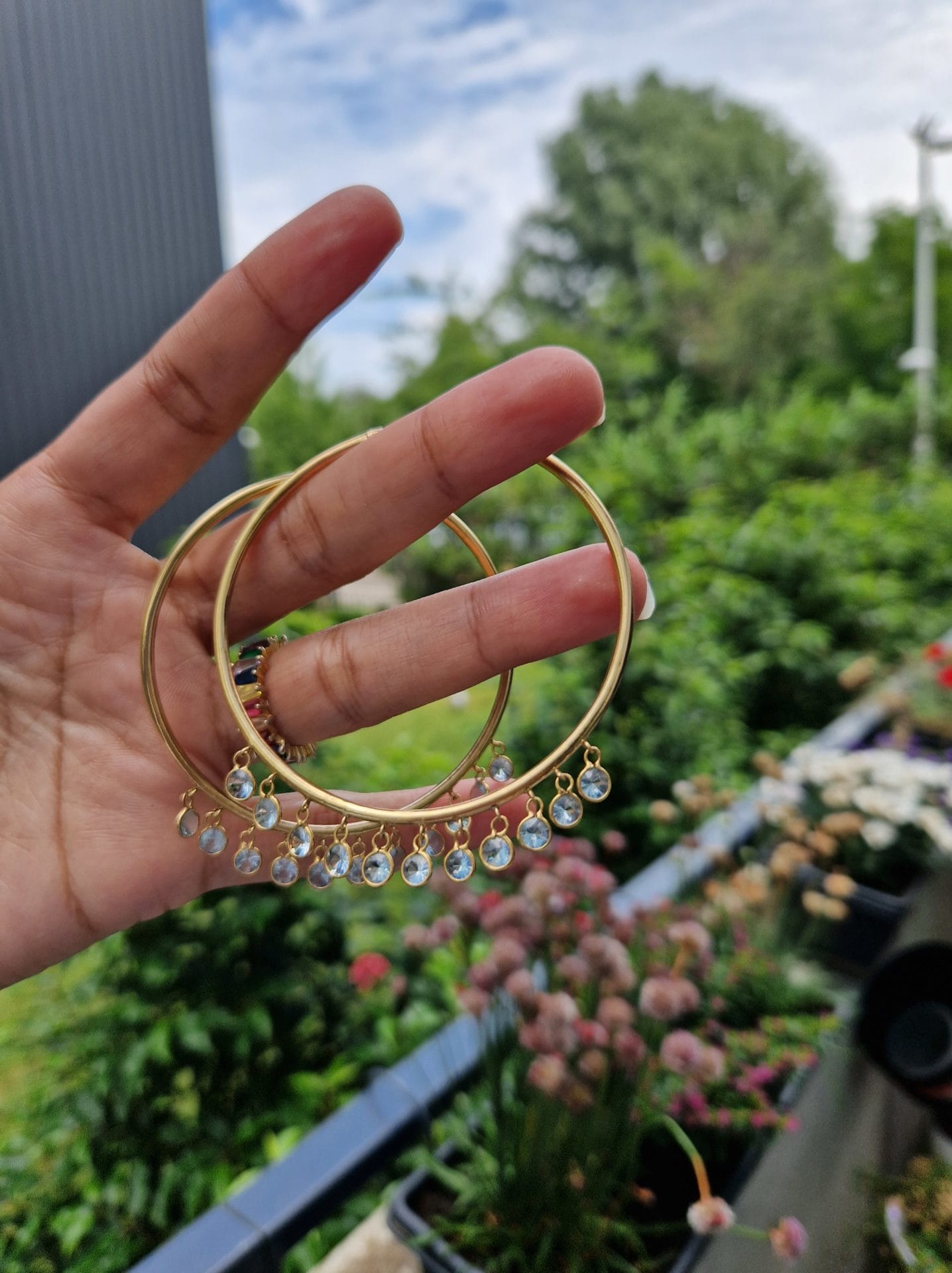 Boucle d'oreille créole 8G marais de pierre d'aigue marine OR 18K 100%Artisanal – Image 6