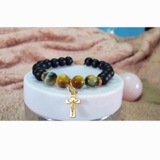 Bracelet Onyx/Œil de faucon - pierre naturelle/ Madagascar