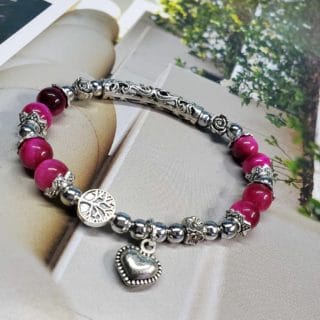 Bracelet œil de tigre rose fuchsia💖/en pierre naturelle/Madagascar