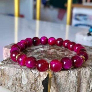 Bracelet œil de tigre rose fuchsia💖/en pierre naturelle/Madagascar