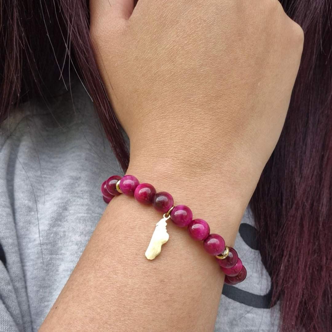 Bracelet œil de tigre rose fuchsia💖/en pierre naturelle/Madagascar – Image 3
