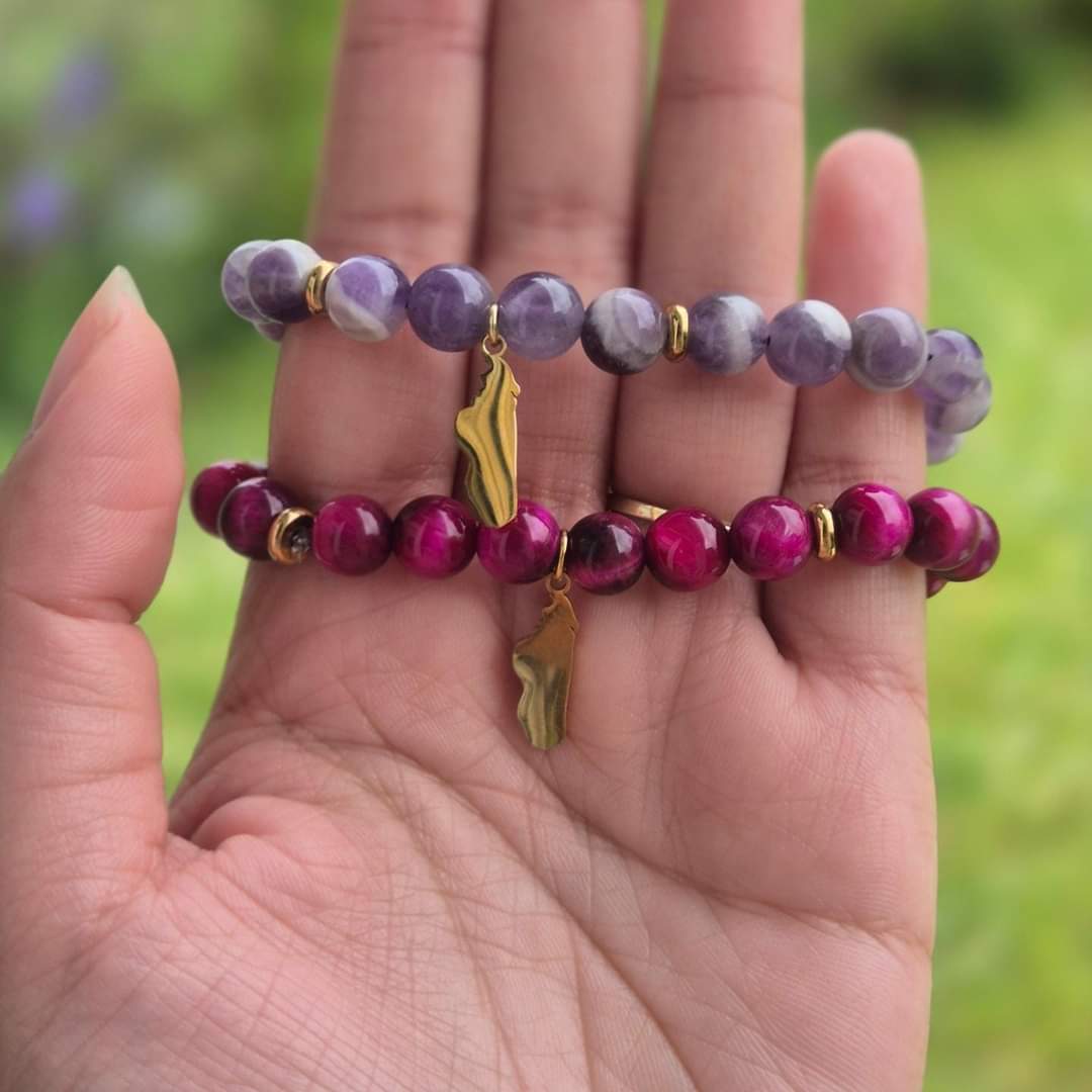 Bracelet œil de tigre rose fuchsia💖/en pierre naturelle/Madagascar – Image 2