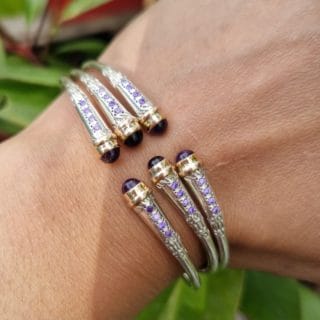 Bracelet triple vangovango saccalava avec cabouchon amethyste avec 2 barre d'or 18k