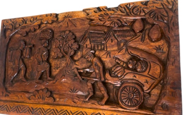 Tableau / Fresque en Bois – Scènes de la Vie Paysanne à Madagascar