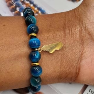 Bracelet " Madagascar " Œil de tigre bleu-en pierre naturelle de Madagascar