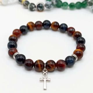 Bracelet 3 yeux: taureau/tigre/faucon -en pierre naturelle de Madagascar