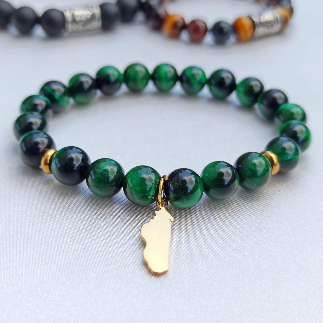 Bracelet "Madagascar": œil de tigre vert💚 en doré ou argent/en pierre naturelle de Madagascar – Image 2