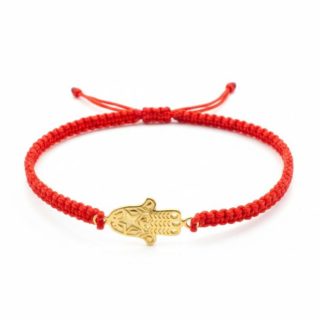Bracelet en Or avec cordon rouge tressé - Main de Fatima