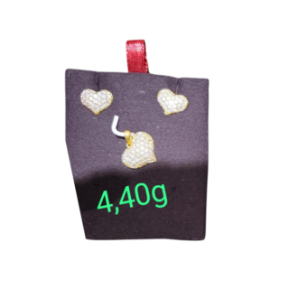 Boucles d'oreilles et pendentif en Or 22k en forme de Cœur avec pierre zirconium pleines - 4,40g