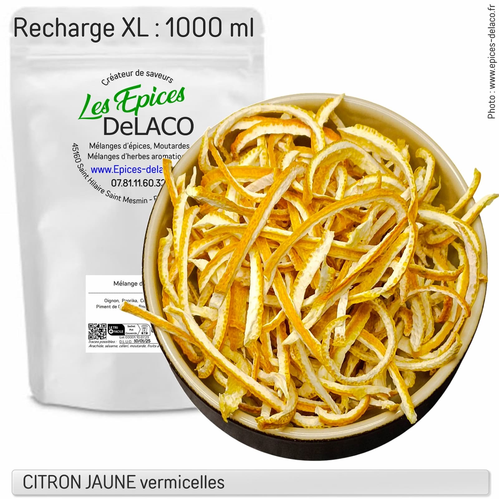 CITRON JAUNE écorce vermicelle - 80g - L...fruit sec, fruit séché – Image 3
